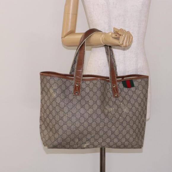 GUCCI GG Supreme Web Sherry Line Tote Bag Pvc Beige Red - Picture 13 of 13